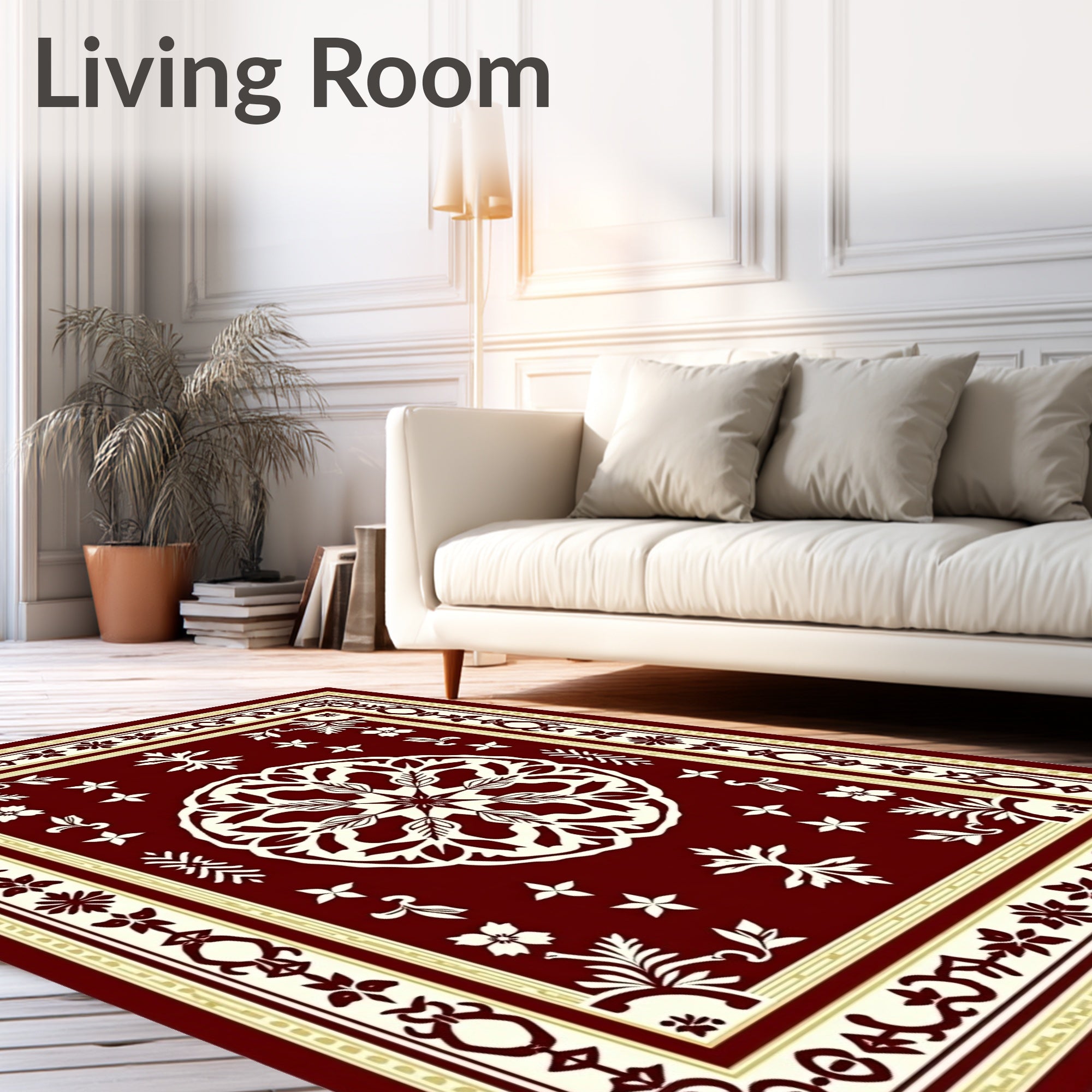 Deep Red Ornate Floral Lattice Rug
