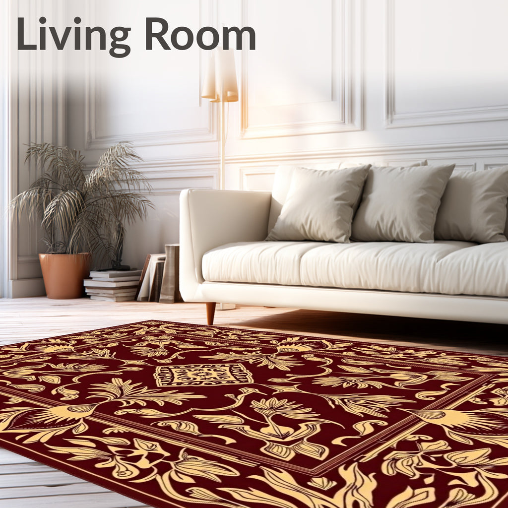 Crimson and Gold Floral Garden Border Rug