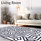 Dark Blue Geometric Maze Rug