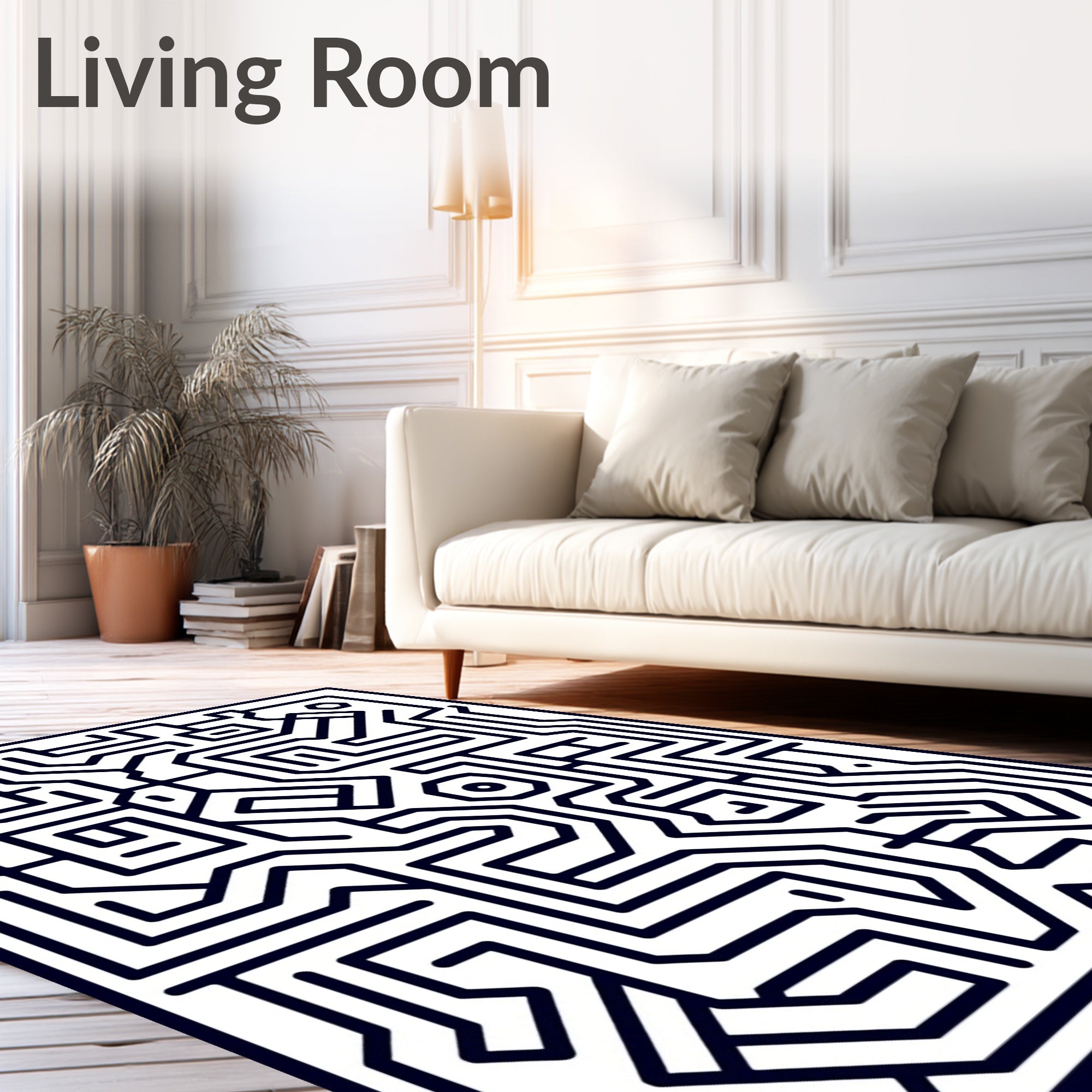 Dark Blue Geometric Maze Rug