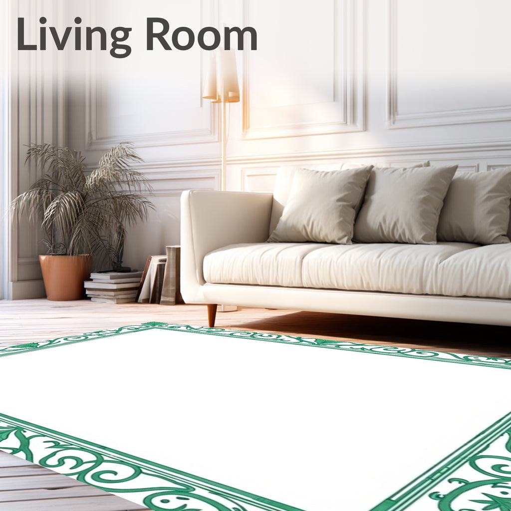 Emerald Green Floral Scroll Border Rug