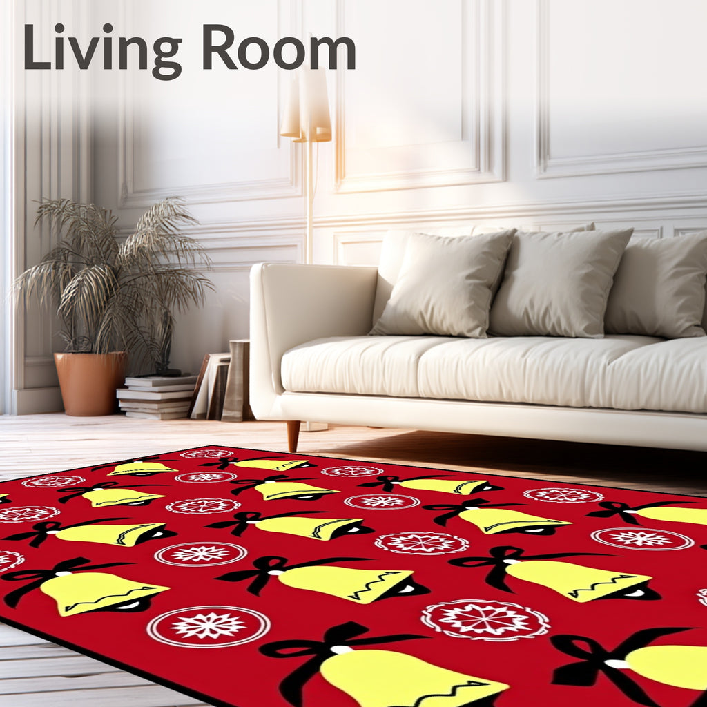 Jolly Yellow Bells Red Background Rug