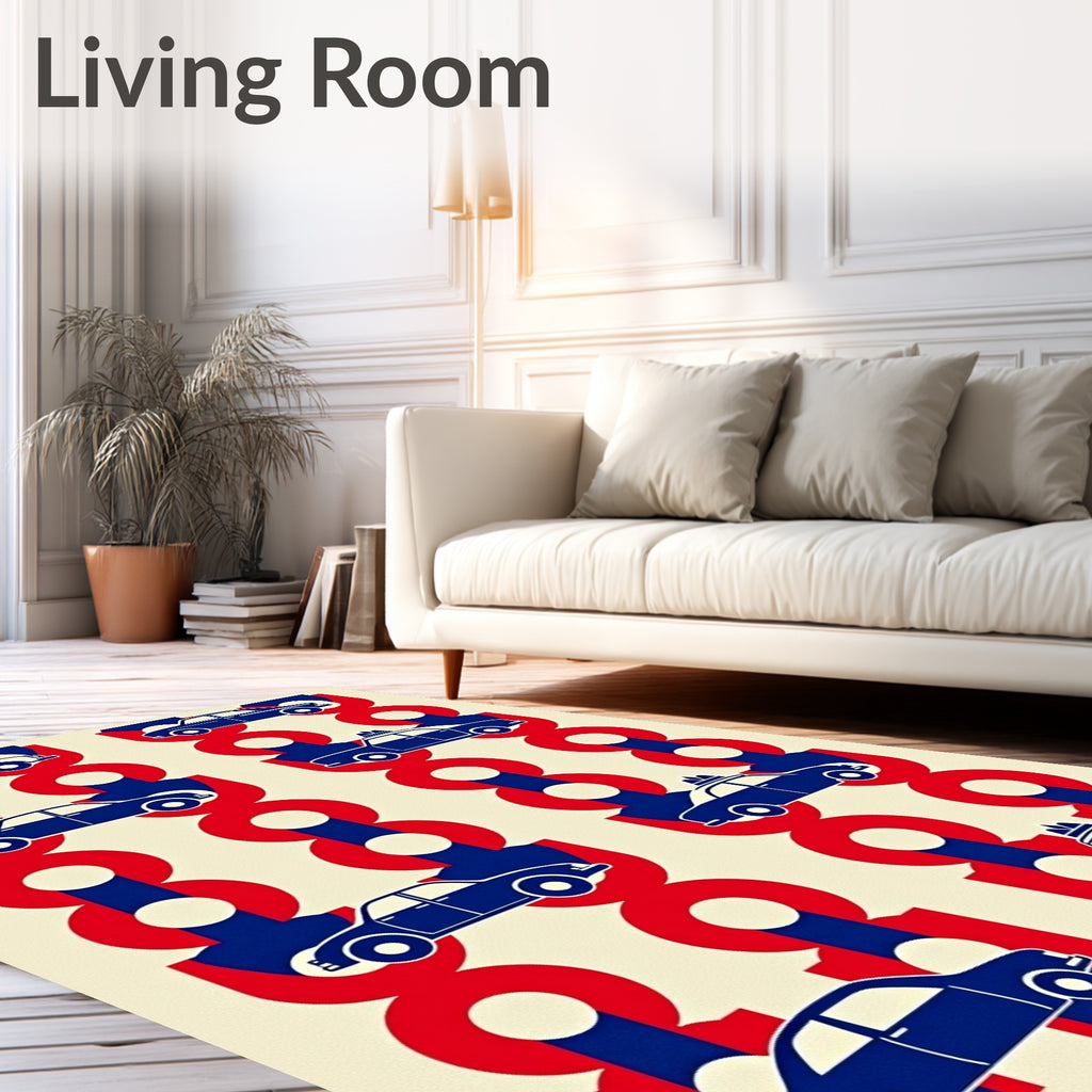 Retro Blue Red Car Repeat Rug