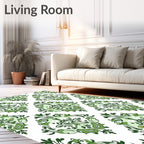 Ornate Green Damask Garden Rug