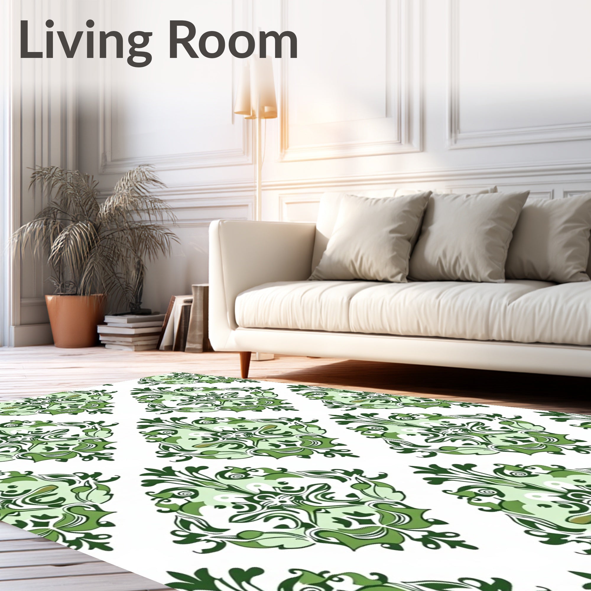 Ornate Green Damask Garden Rug