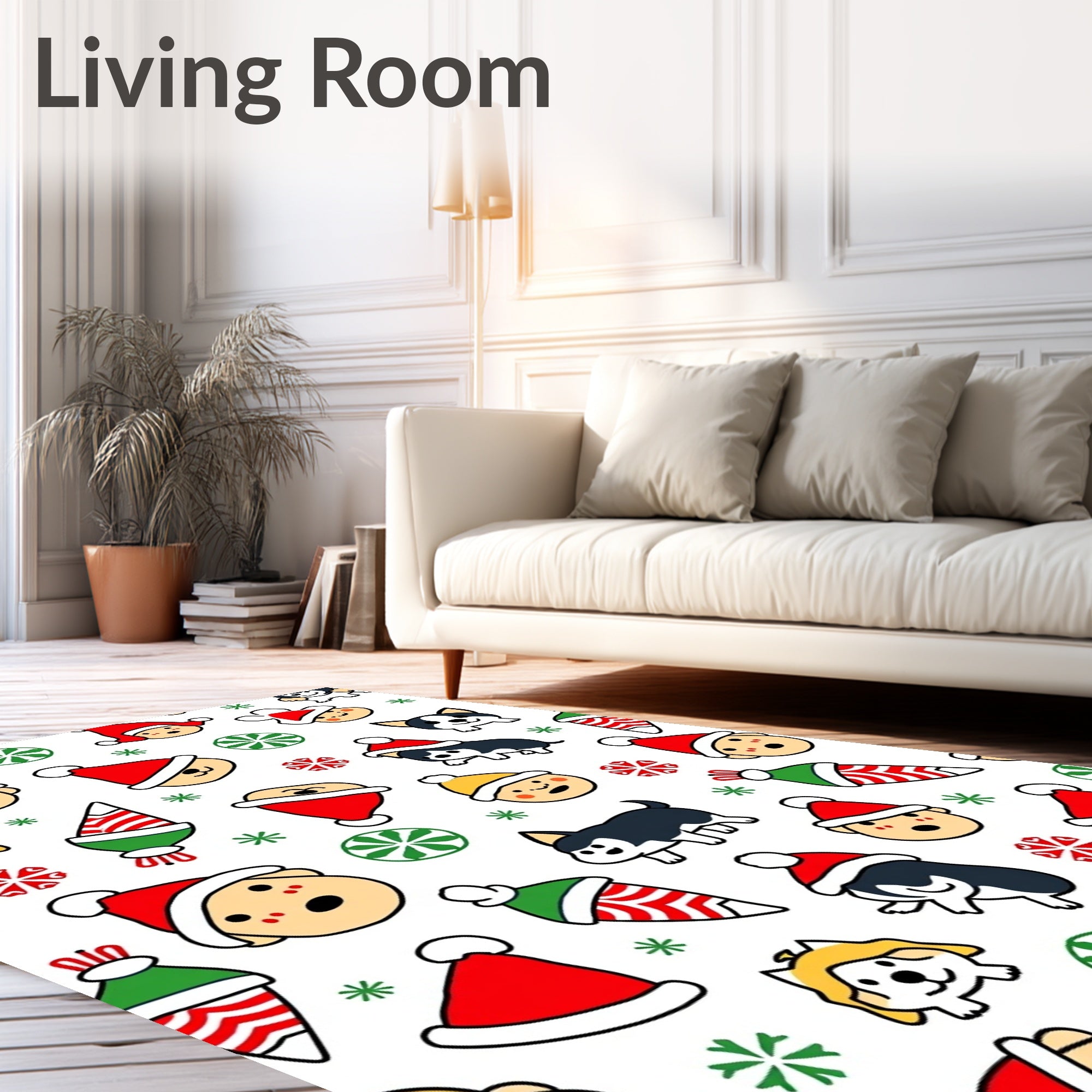 Festive Christmas Faces Dogs Treats Rug