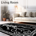 Ornate Black White Skeleton Border Rug