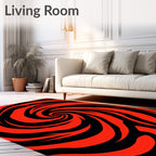 Crimson Black Swirl Hypnotic Rug