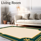 Art Deco Teal Golden Floral Border Rug