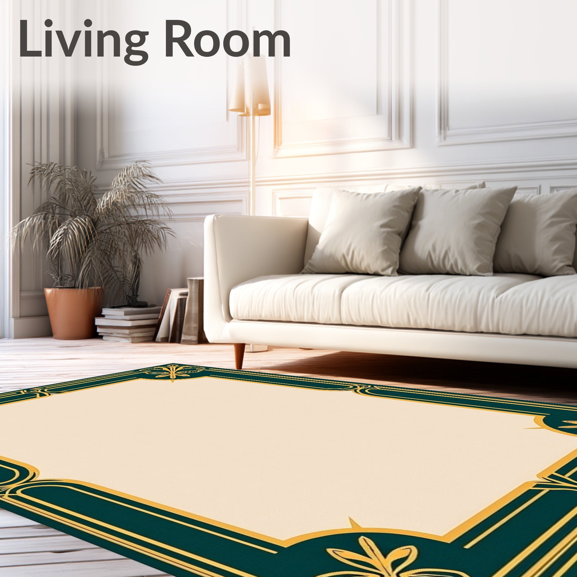 Art Deco Teal Golden Floral Border Rug