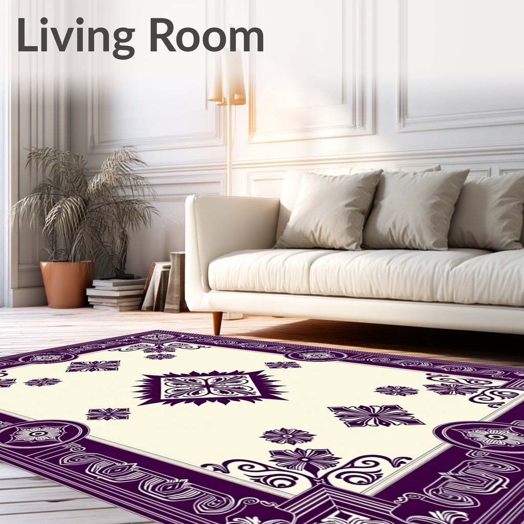 Regal Purple Floral Medallion Border Rug