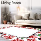 Whimsical Snowman Red Snowflake Border Rug
