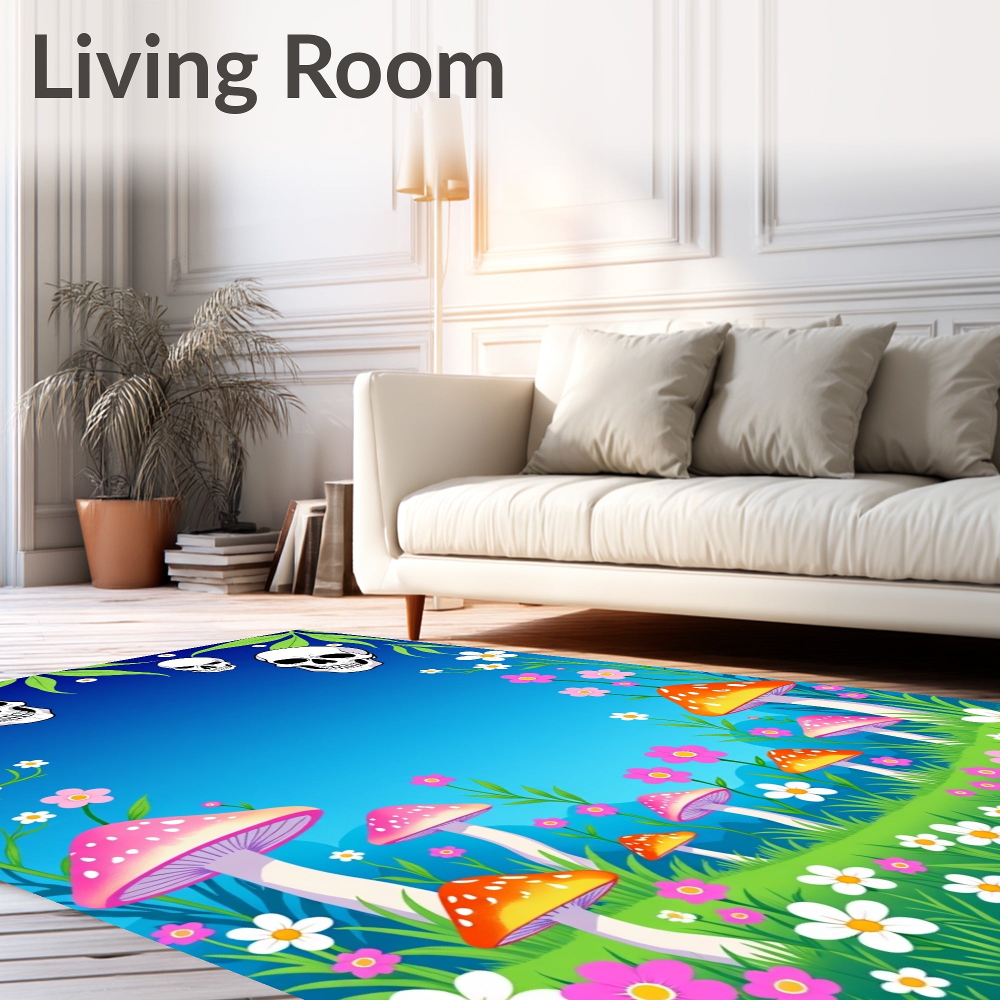 Whimsical Skull Mushroom Garden Bloom Rug