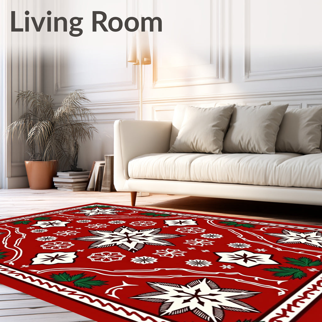 Crimson Starburst Foliage Border Rug