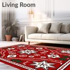 Crimson Starburst Foliage Border Rug