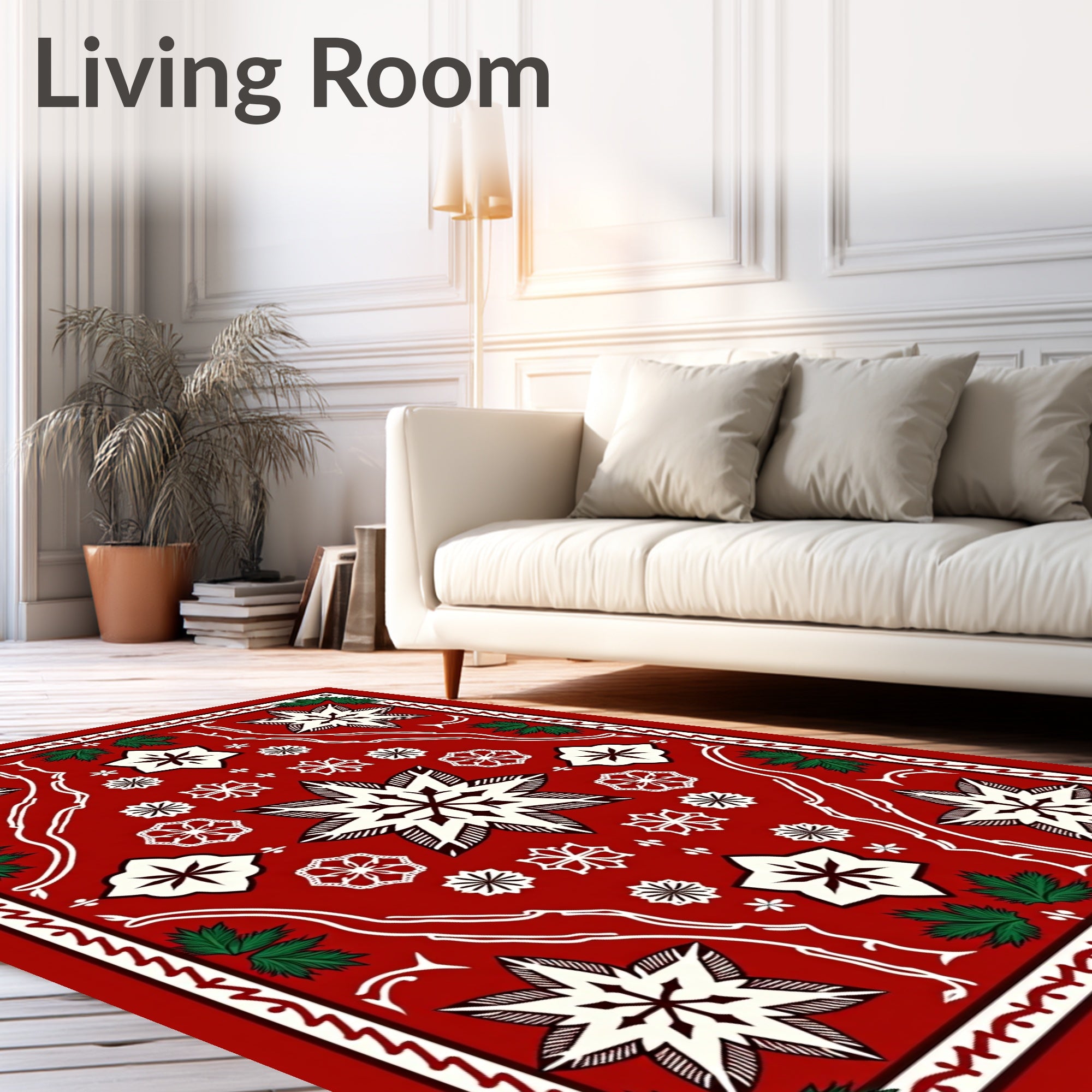 Crimson Starburst Foliage Border Rug