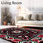 Crimson Floral Medallion Black Rug