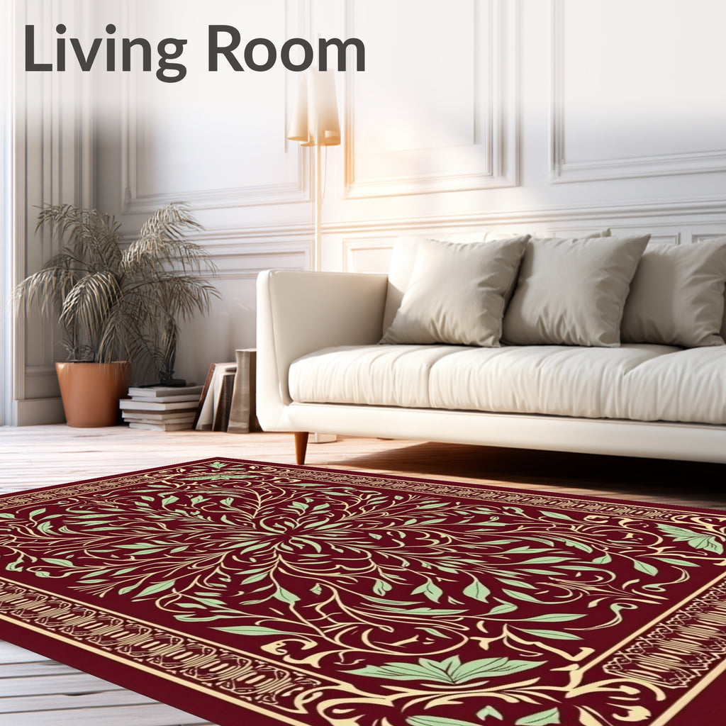 Burgundy Botanical Vine Border Rug