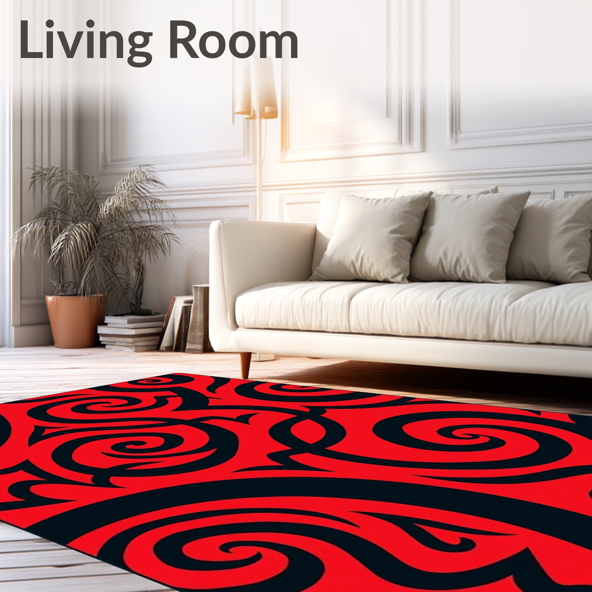 Bold Red Swirling Tribal Art Rug