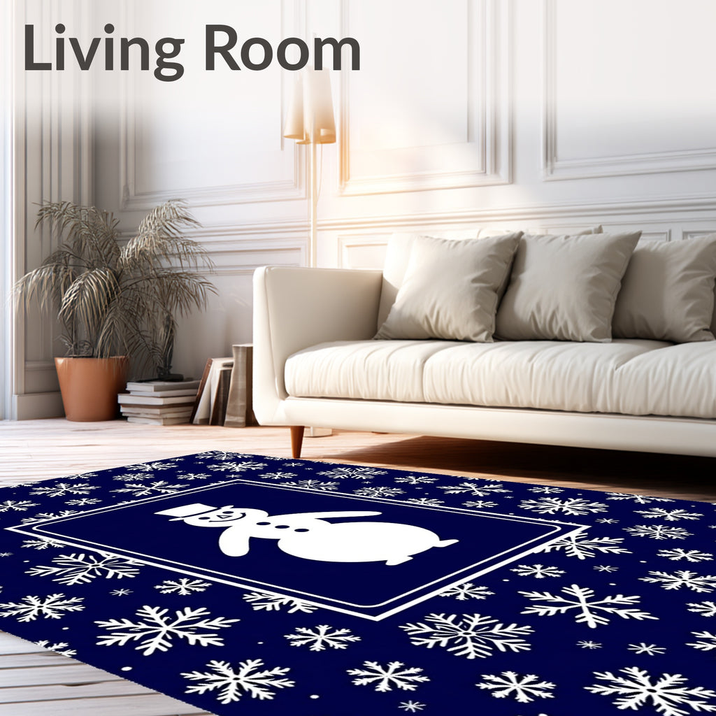 Winter Snowman Snowflake Navy Rug