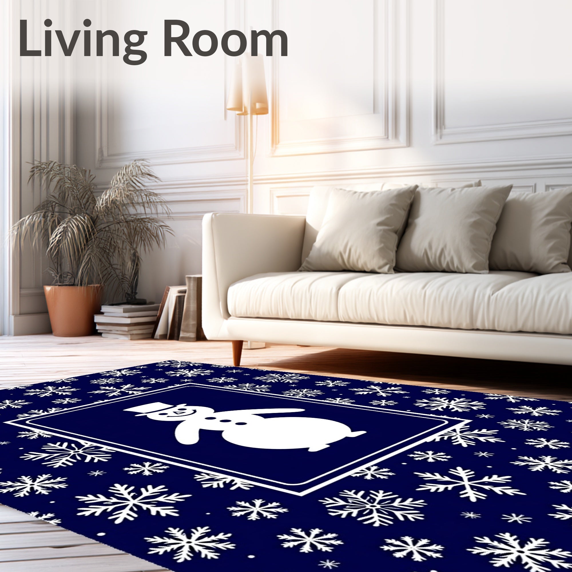 Winter Snowman Snowflake Navy Rug