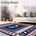 Navajo Blue White Red Deer Border Rug
