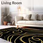 Golden Swirls on Black Canvas Rug