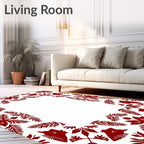 Crimson Floral Botanical Frame Rug
