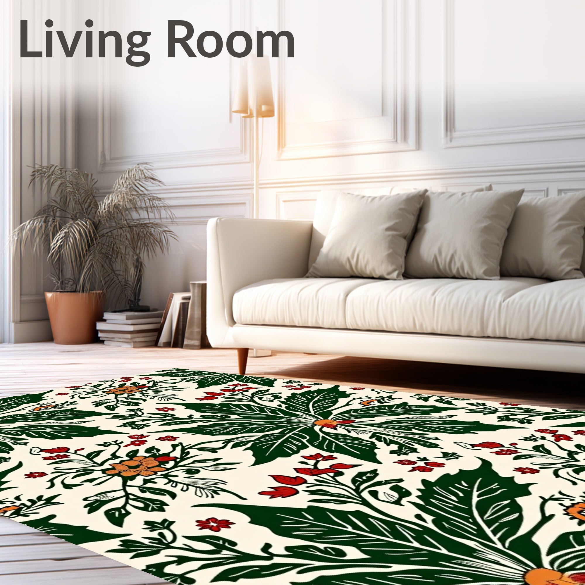 Art Nouveau Green Orange Floral Garland Rug