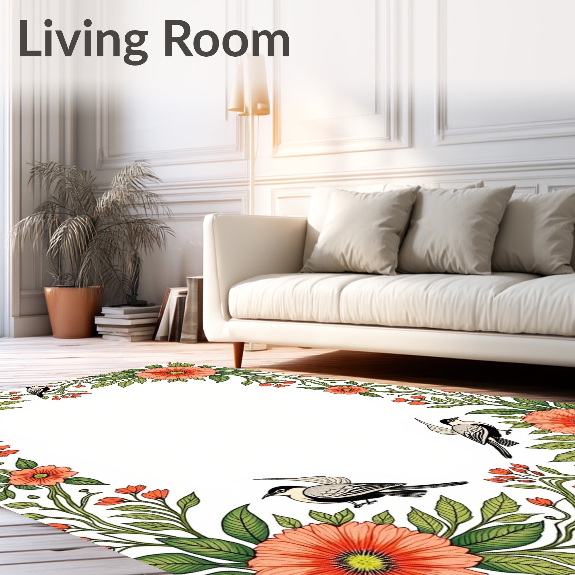 Coral Floral Nature Birds Border Rug