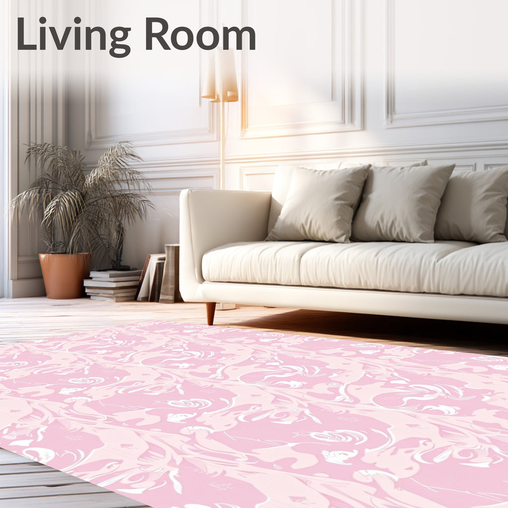 Tender Pink Floral Swirl Composition Rug