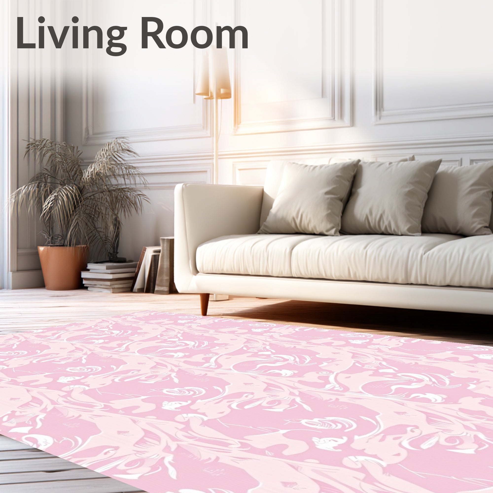Tender Pink Floral Swirl Composition Rug