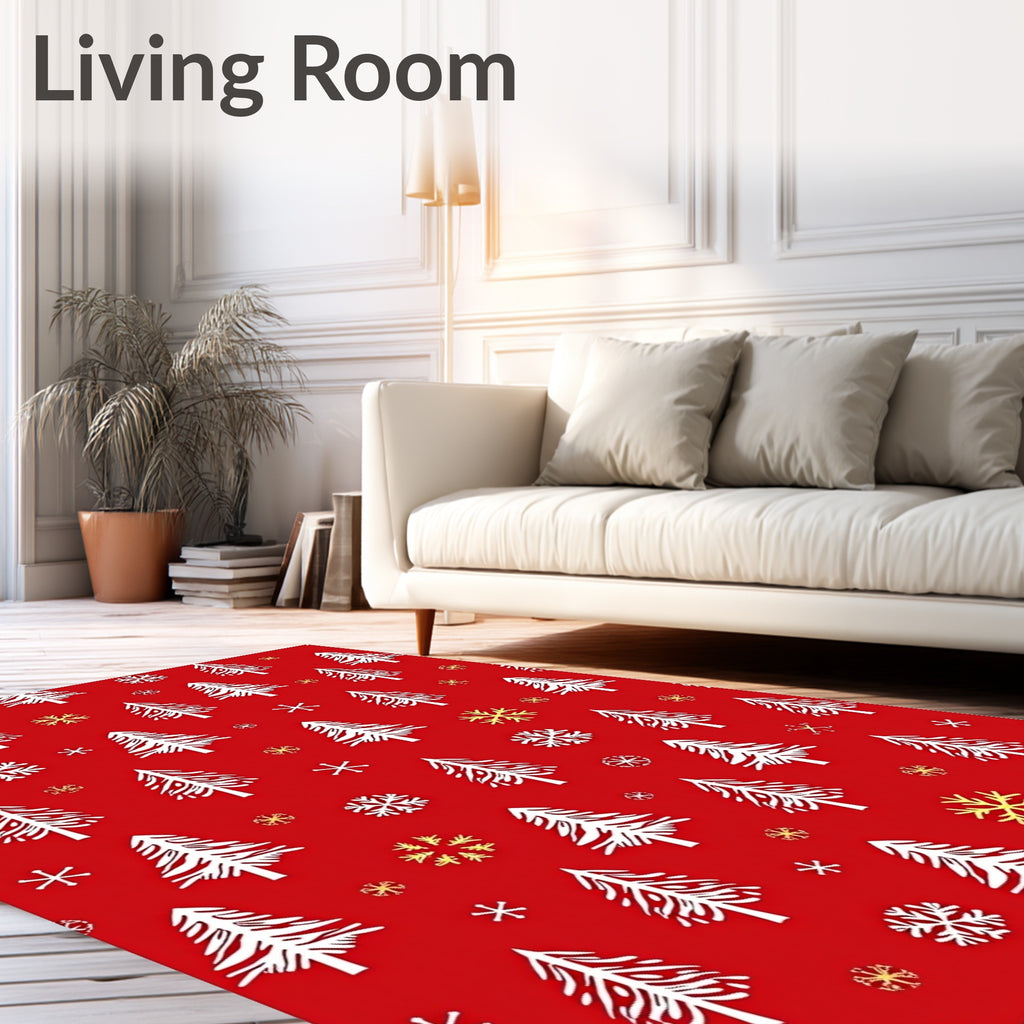 Red White Pine Snowflakes Rug