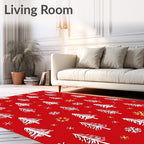 Red White Pine Snowflakes Rug