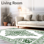 Emerald Green Floral Scroll Medallion Rug