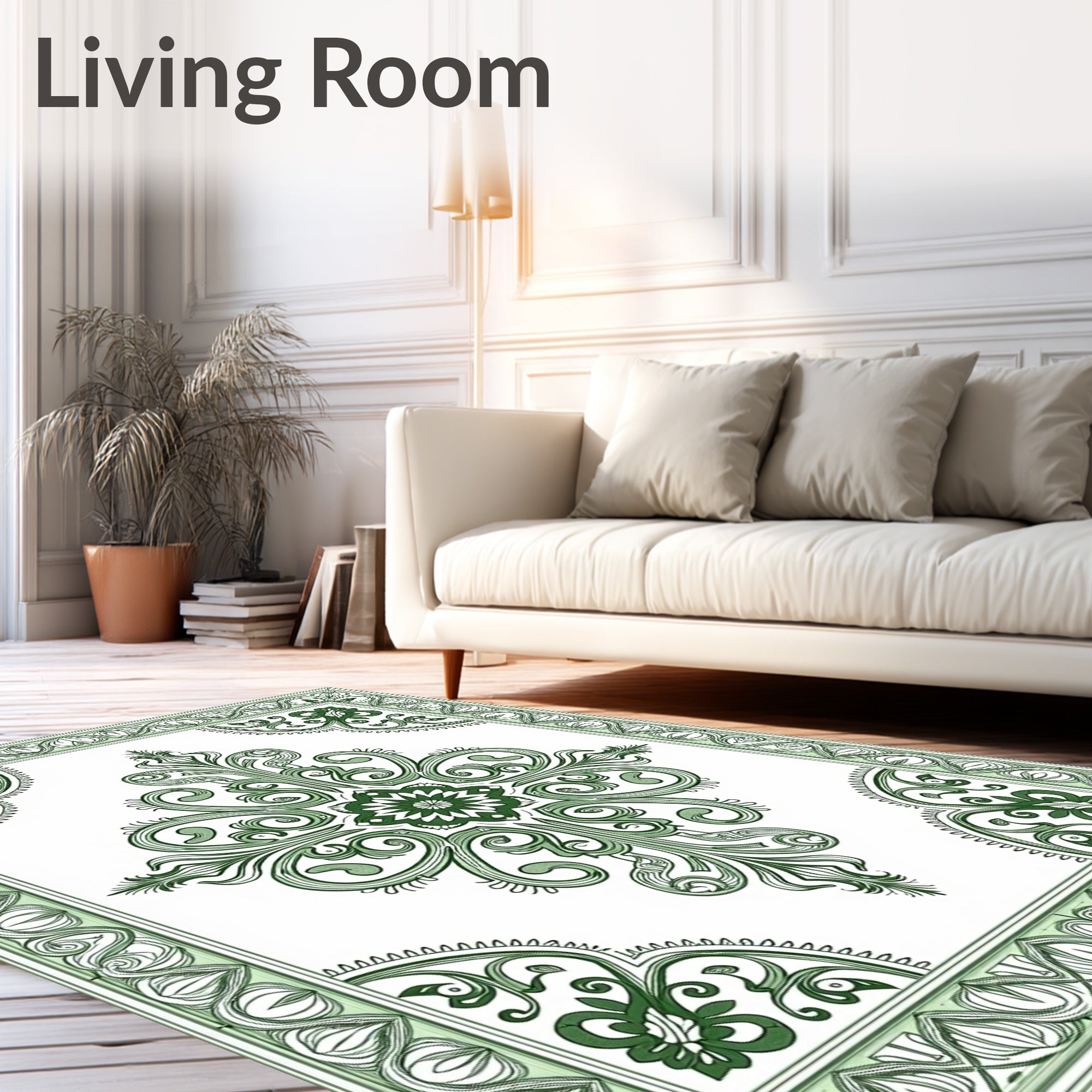 Emerald Green Floral Scroll Medallion Rug
