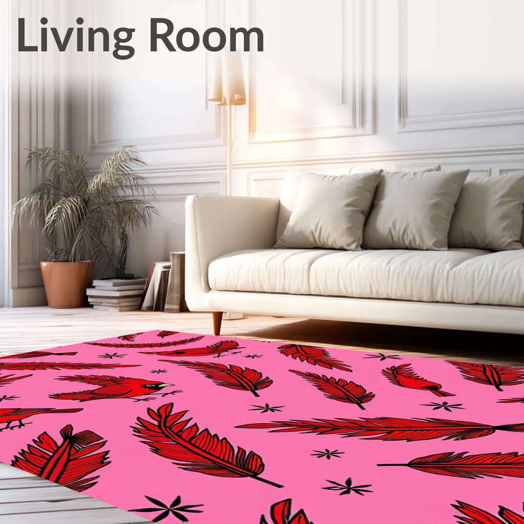 Vibrant Red Cardinal Feather Scatter Rug