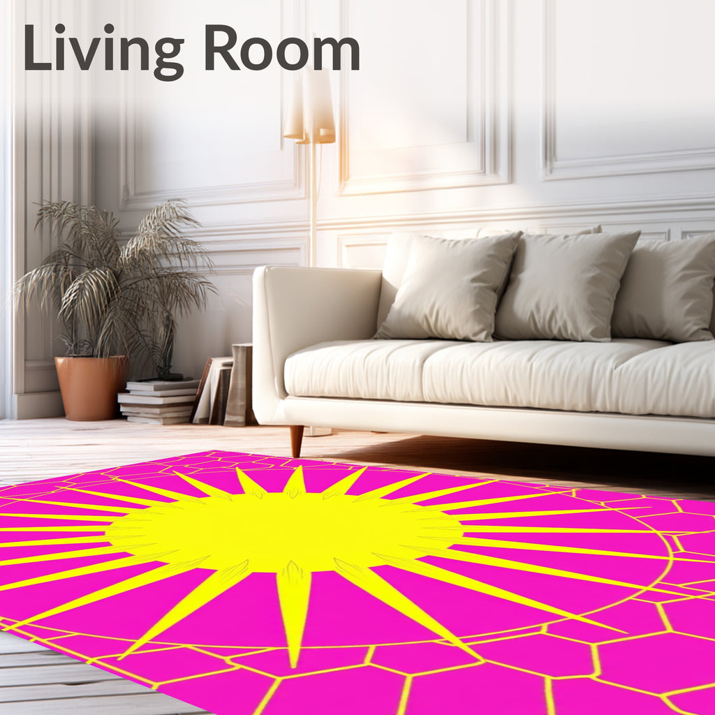 Vibrant Yellow Sunburst Hexagonal Rug