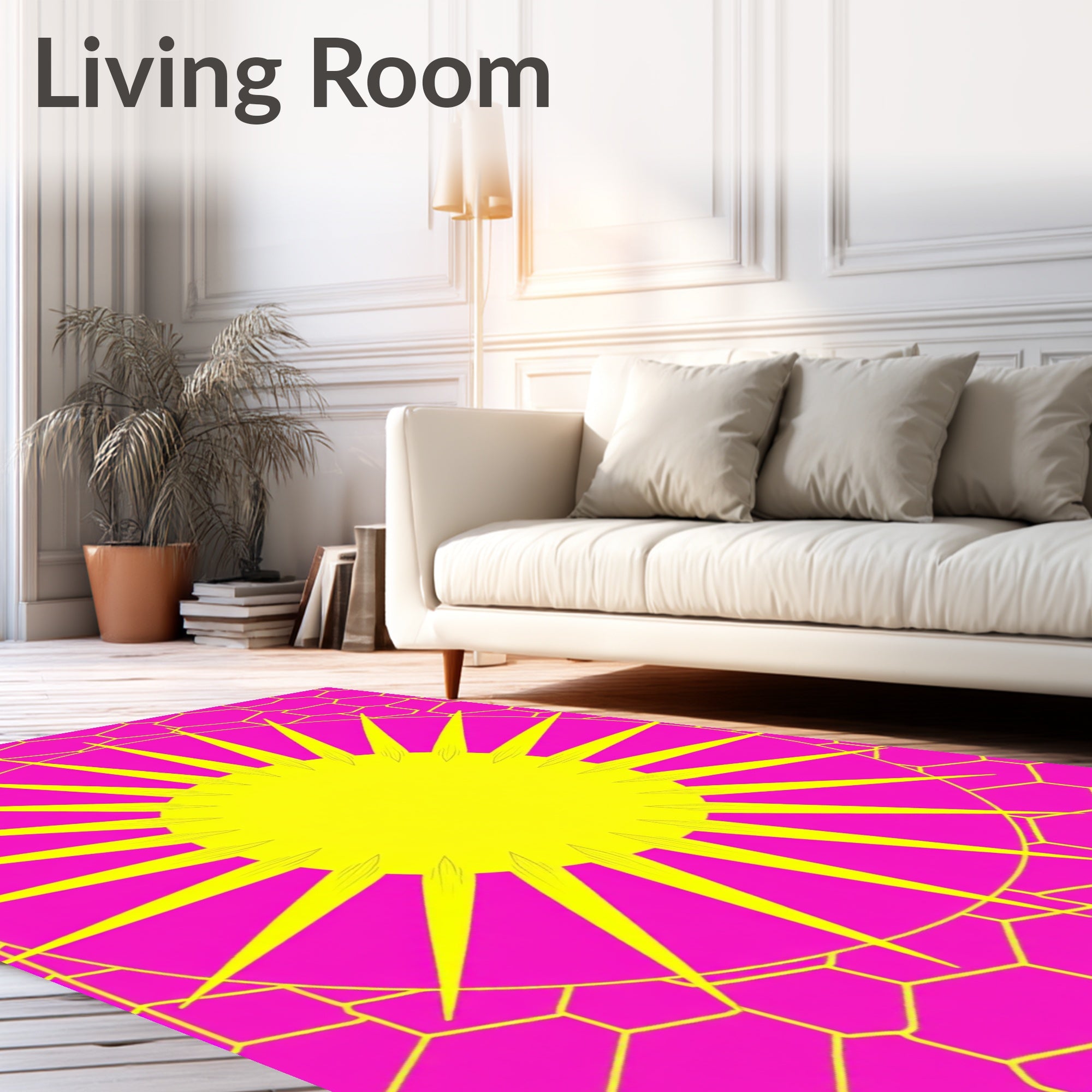 Vibrant Yellow Sunburst Hexagonal Rug
