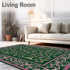 Emerald Green Floral Vine Border Rug