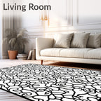 Ornate Black And White Floral Swirl Rug