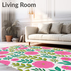 Whimsical Pink Blossom Leaf Medley Rug
