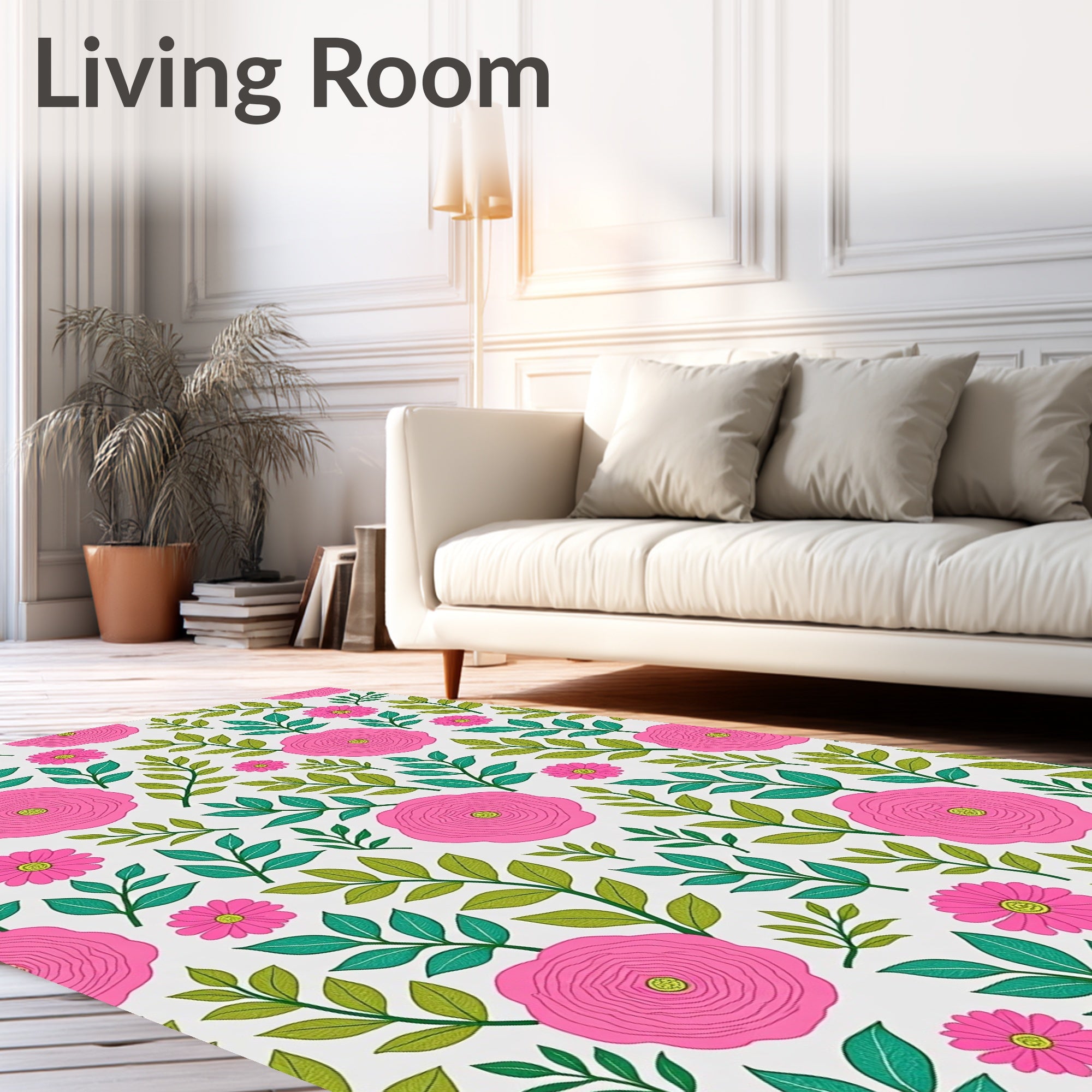 Whimsical Pink Blossom Leaf Medley Rug