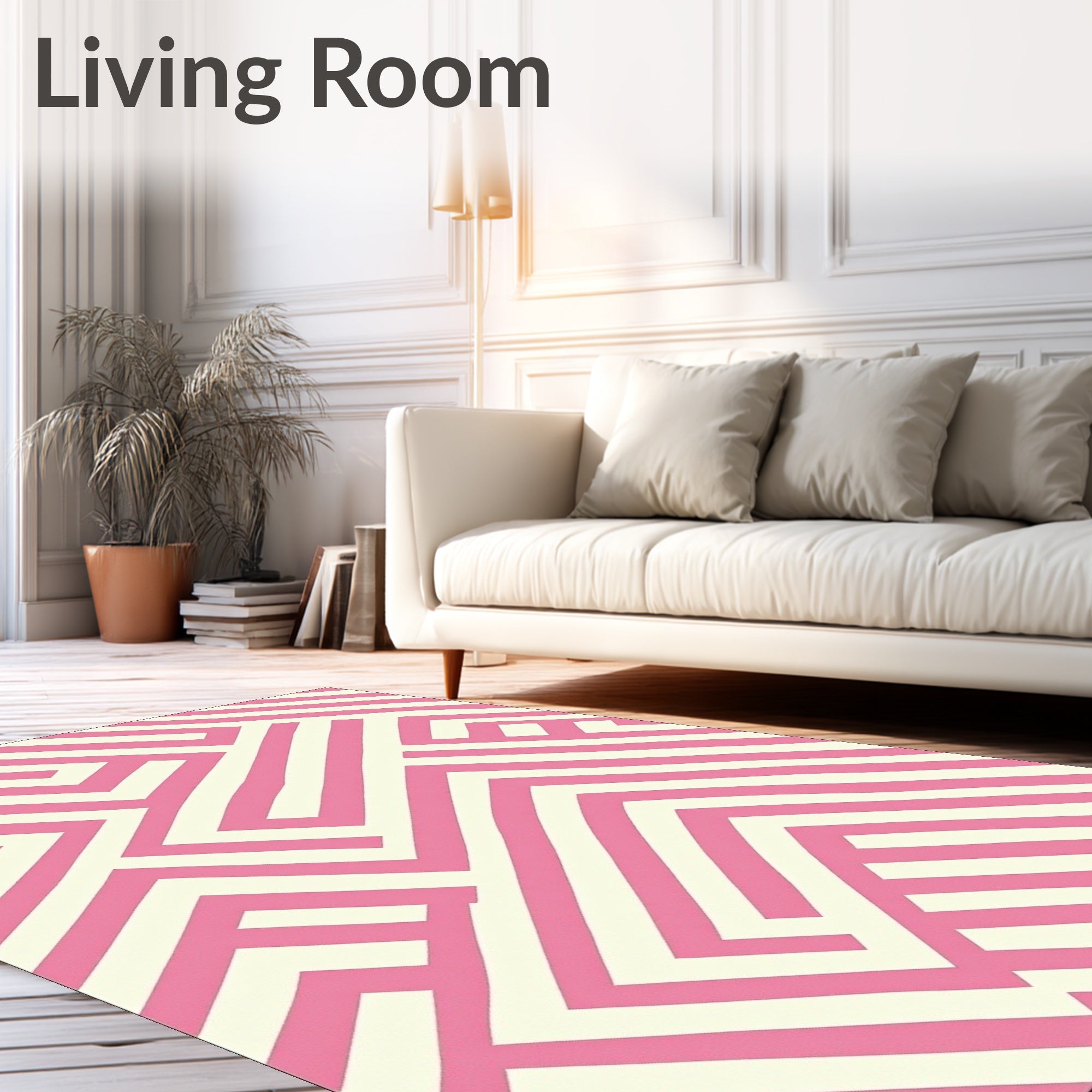 Soft Pink Geometric Maze Rug