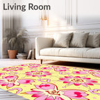 Pink Floral Heart Medallion Yellow Rug