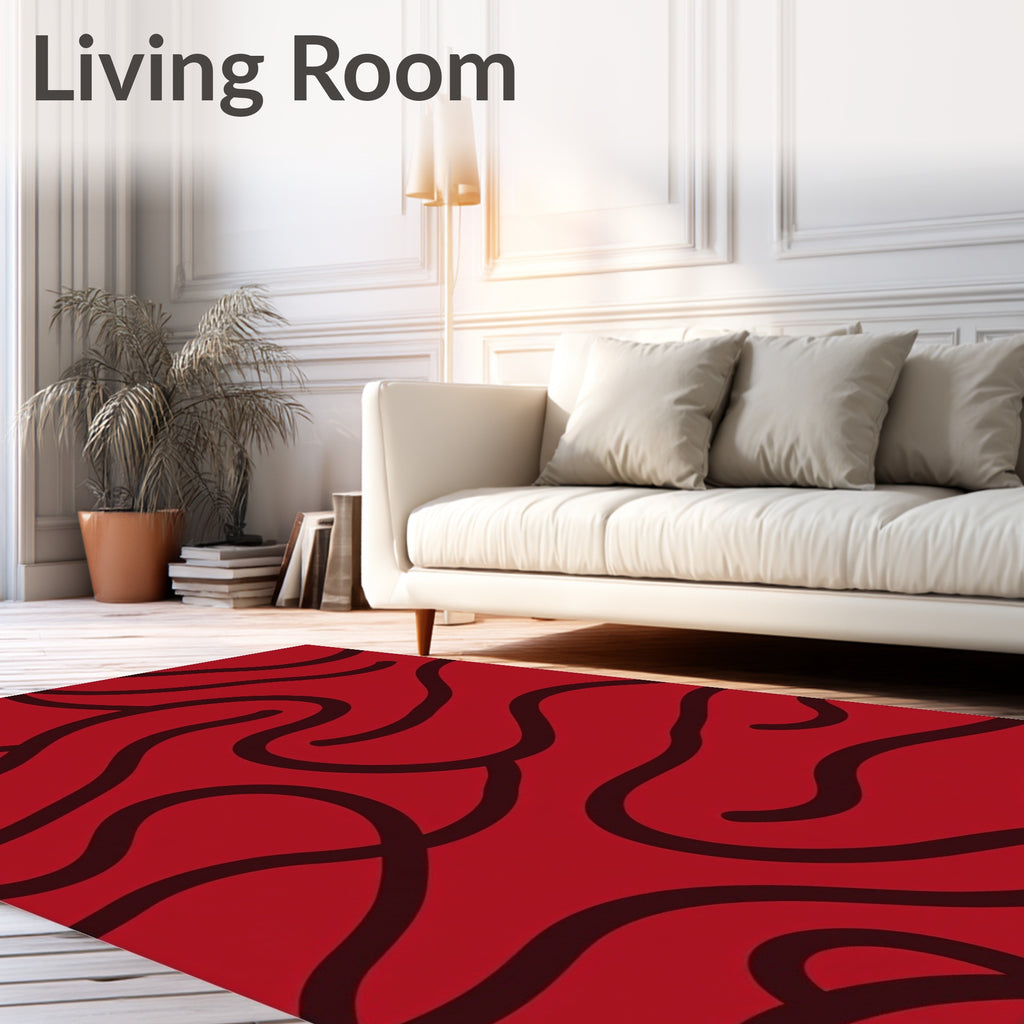 Crimson Flowing Organic Waves Rug