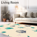 Teal Coastal Shell Starfish Collage Rug