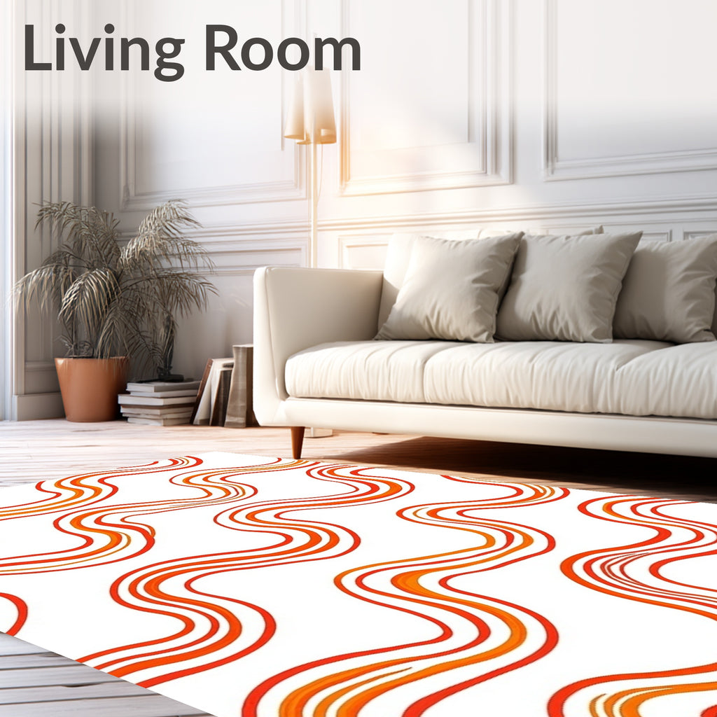 Vibrant Orange Wavy Ribbon Rug