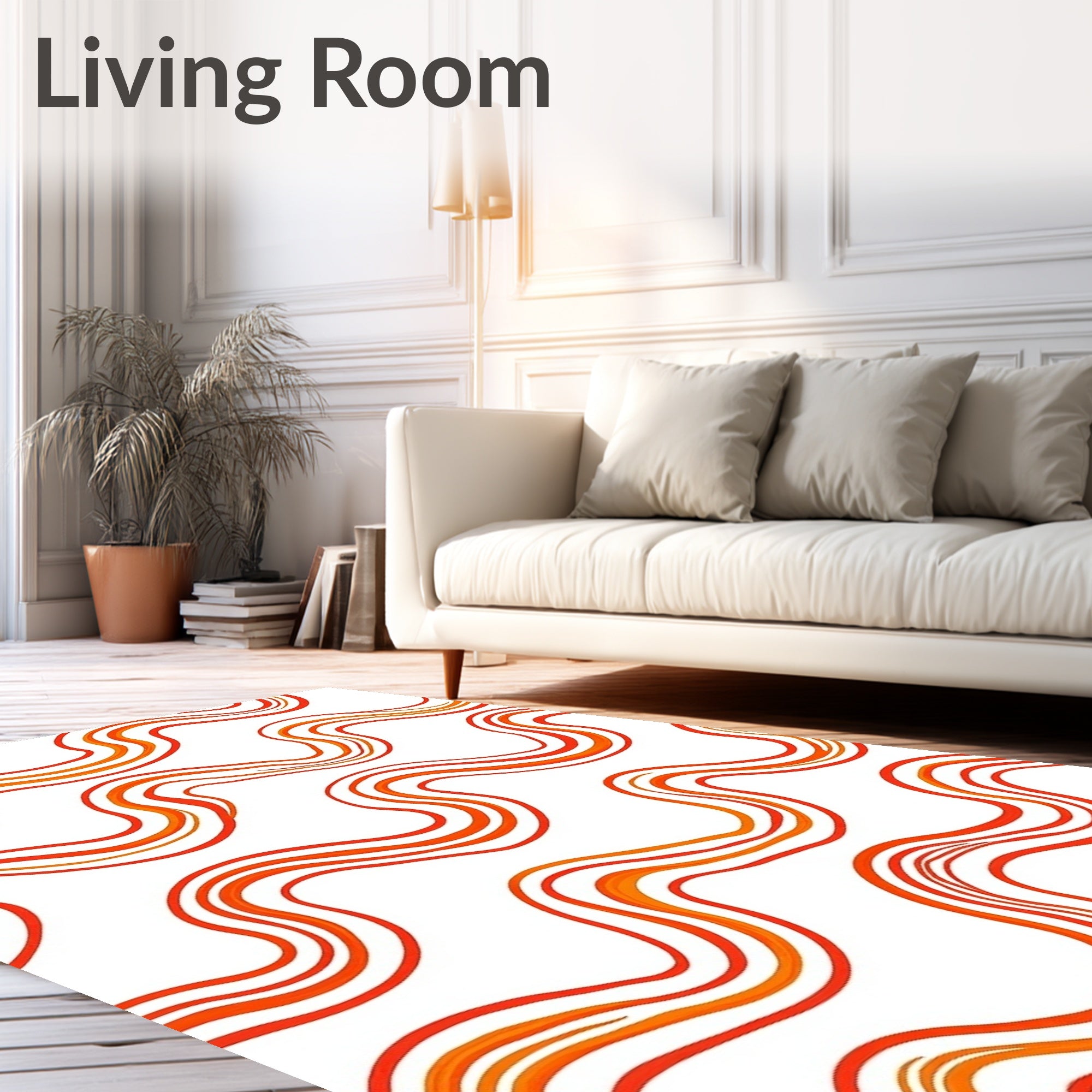 Vibrant Orange Wavy Ribbon Rug