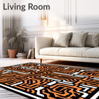 Orange Black White Circuit Maze Rug